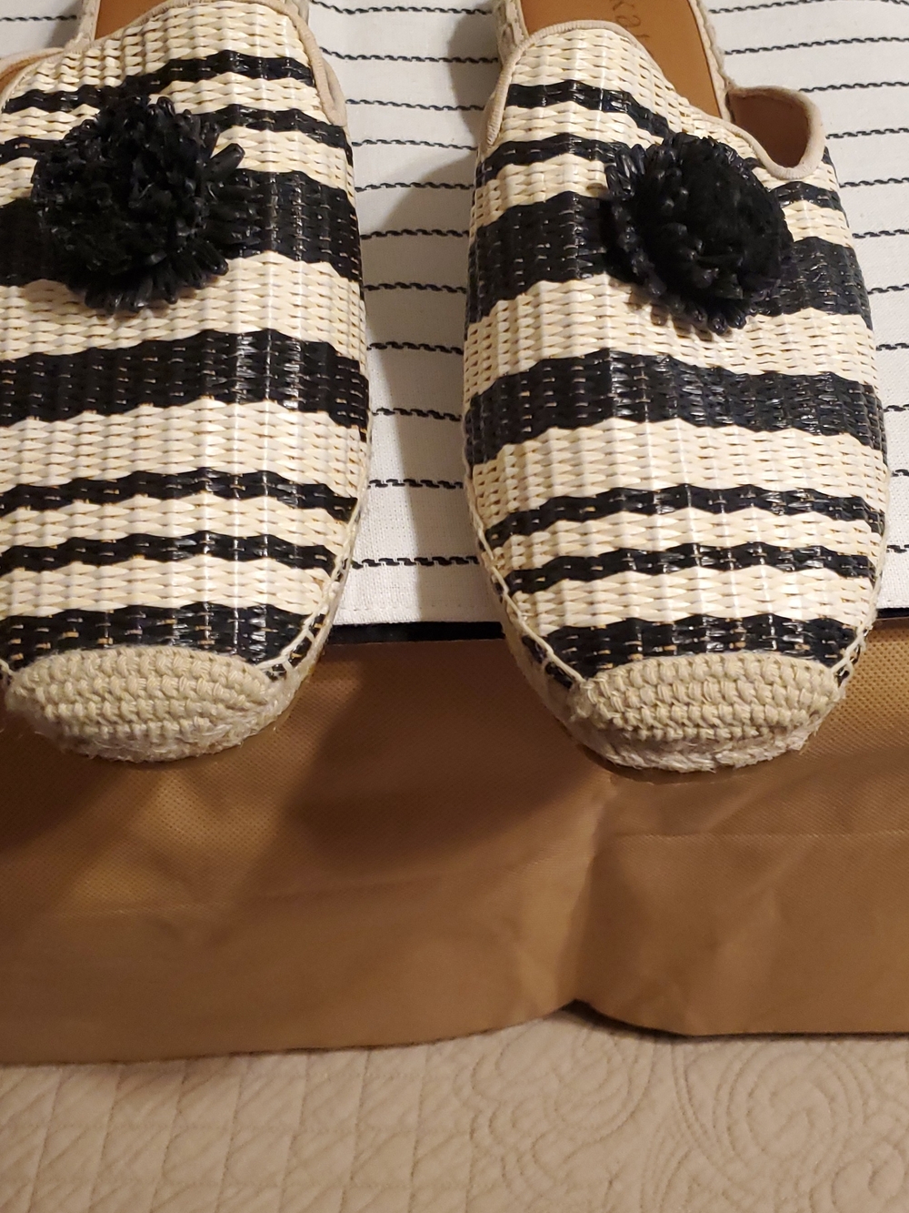 kate spade Black & Cream Woven Pom Slip-On Espadrilles